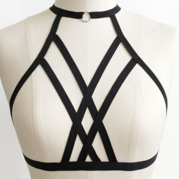 Sexy Black Strappy Cage Bra Harness Bralette - Picture 2 of 6